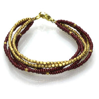 Cargar imagen en el visor de la galería, Messing Armband mehrlagig golden eckig rotbraun nickelfrei Perlen antik Tribal 17,8 cm Karabiner - chic-net.de
