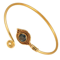 Load image into Gallery viewer, Messing Armreif antik gold Labradorith rund Kugeln offen - chic-net.de
