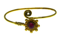 Load image into Gallery viewer, Messing Armreif antik gold Rubin pink Kugeln Blume - chic-net.de
