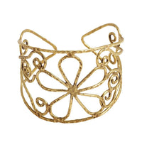 Load image into Gallery viewer, Messing Armreif antik golden filigran gehämmert Herz Blume groß 50mm breit - chic-net.de
