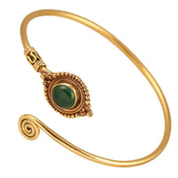 Load image into Gallery viewer, Messing Armreif antik golden Grüner Onyx Maserung rund Kugeln verstellbar - chic-net.de
