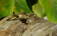 Load image into Gallery viewer, Messing Armreif antik golden Mondstein Maserung Schnörkel Herzen verstellbar - chic-net.de
