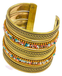 Load image into Gallery viewer, Messing Armreif gold Perlen Ketten Seile türkis koralle breit nickelfrei verstellbar antik Tribal - chic-net.de
