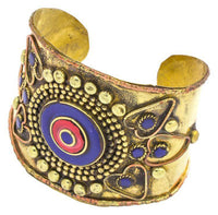 Load image into Gallery viewer, Messing Armreif gold Raute Herz Kreis blau Lapis rot Jaspis breit nickelfrei verstellbar antik - chic-net.de
