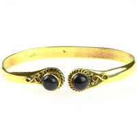 Cargar imagen en el visor de la galería, Messing Armreif golden blau Sandstein rund acht Zopfrand nickelfrei verstellbar antik Tribal Schmuck - chic-net.de
