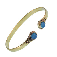 Cargar imagen en el visor de la galería, Messing Armreif golden Chalcedon rund Dreieck Zopfrand nickelfrei verstellbar Tribal antik Schmuck - chic-net.de
