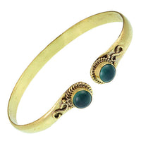 Cargar imagen en el visor de la galería, Messing Armreif golden grün Jade rund acht Zopfrand nickelfrei verstellbar antik Tribal Schmuck - chic-net.de
