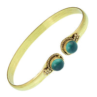 Cargar imagen en el visor de la galería, Messing Armreif golden Jade grün rund Blume Zopfrand nickelfrei verstellbar antik Tribal Schmuck - chic-net.de
