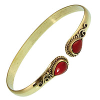 Cargar imagen en el visor de la galería, Messing Armreif golden Jaspis rot Spirale Tropfen Flechtrand nickelfrei verstellbar antik Tribal - chic-net.de
