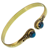 Cargar imagen en el visor de la galería, Messing Armreif golden Labradorit rund acht Zopfrand nickelfrei verstellbar antik Tribal Schmuck - chic-net.de
