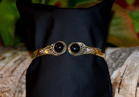 Load image into Gallery viewer, Messing Armreif golden Onyx rund Spirale Zopfrand verstellbar antik Tribal Schmuck - chic-net.de
