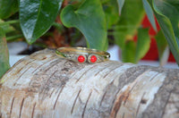 Cargar imagen en el visor de la galería, Messing Armreif golden rot Jaspis rund acht Zopfrand nickelfrei verstellbar antik Tribal Schmuck - chic-net.de
