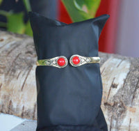 Cargar imagen en el visor de la galería, Messing Armreif golden rot Jaspis rund acht Zopfrand nickelfrei verstellbar antik Tribal Schmuck - chic-net.de
