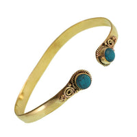 Cargar imagen en el visor de la galería, Messing Armreif golden Türkis rund acht Zopfrand nickelfrei verstellbar antik Tribal Schmuck - chic-net.de
