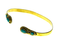 Cargar imagen en el visor de la galería, Messing Armreif golden Türkis Steine Tropfen Kreis offen - chic-net.de
