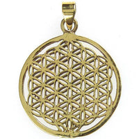 Load image into Gallery viewer, Messing Brass Anhänger Blume des Lebens antik golden Kette nickelfrei flower of life Tribal Schmuck - chic-net.de
