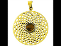 Load image into Gallery viewer, Messing Brass Anhänger Dalie Tigerauge antik golden Kette Damen nickelfrei Schmuck Tribal - chic-net.de
