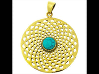 Load image into Gallery viewer, Messing Brass Anhänger Dalie Türkis antik golden Kette Damen nickelfrei Schmuck Tribal - chic-net.de

