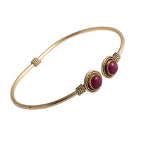 Cargar imagen en el visor de la galería, Messing Brass Armreif golden oval Seilmuster Rubin facettiert nickelfrei verstellbar antik Tribal - chic-net.de
