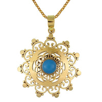 Load image into Gallery viewer, Messing Chalzedon Anhänger Spiralbögen Blume des Lebens gold Kette nickelfrei Tribal antik Schmuck - chic-net.de
