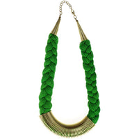 Load image into Gallery viewer, Messing Kette gold grün Zopf Feder nickelfrei 45-49 cm Baumwolle Karabiner antik Tribal Brass - chic-net.de
