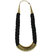 Load image into Gallery viewer, Messing Kette gold schwarz Zopf Feder nickelfrei 45-49 cm Baumwolle Karabiner antik Tribal Brass - chic-net.de
