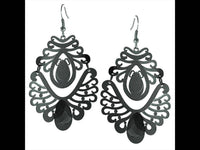 Load image into Gallery viewer, Messing Ohrhänger schwarz Schnörkel Linien Stein Tropfenform Ohrringe - chic-net.de
