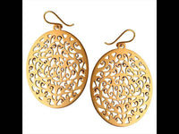 Load image into Gallery viewer, Messing Ohrringe oval groß Schnörkel Linien Haken Verschluss antik golden Tribal Ohrhänger - chic-net.de
