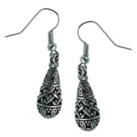 Load image into Gallery viewer, Messing Ohrringe silbern Tropfenform gemustert PunkteTropfen Gitter Muster Hohlkörper - chic-net.de
