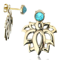 Load image into Gallery viewer, Messing Ohrstecker antik gold Ear Jacket Lotus Türkis Onyx rund Doppelohrstecker - chic-net.de
