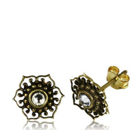 Load image into Gallery viewer, Messing Ohrstecker antik gold Lotus Zahnrad Khamsa Blume Türkis - chic-net.de
