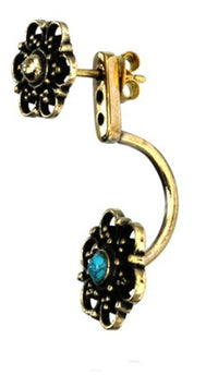 Load image into Gallery viewer, Messing Ohrstecker antik golden Ear Jacket Blumen Türkis Onyx Doppelohrstecker - chic-net.de
