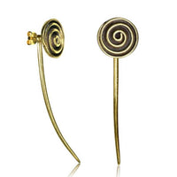 Load image into Gallery viewer, Messing Ohrstecker antik golden Ear Jacket gebogene lange Spitze Blume Spirale - chic-net.de
