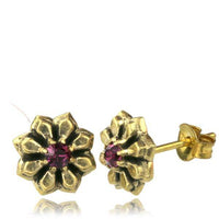 Load image into Gallery viewer, Messing Stein Kristall Ohrstecker gold Blümchen 10mm - chic-net.de

