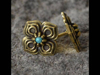 Load image into Gallery viewer, Messing Stein Kristall Ohrstecker gold Blume antik 10mm - chic-net.de
