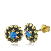 Load image into Gallery viewer, Messing Stein Kristall Ohrstecker gold Kugelblume 10mm - chic-net.de
