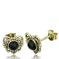 Load image into Gallery viewer, Messing Stein Türkis Onyx Ohrstecker antik golden - chic-net.de
