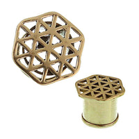 Load image into Gallery viewer, Messing Wabe Dreiecke antik gold ribbed Flesh Tunnel - chic-net.de
