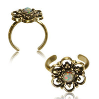 Cargar imagen en el visor de la galería, Messing Zehenring Opal weiß Blume golden antik verstellbar nickelfrei - chic-net.de
