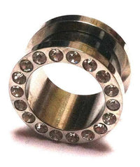 Load image into Gallery viewer, Metall Tunnel Chirurgenstahl Strass Kristall Inlay Unisex Plug Glitzerstein silbergrau Expander - chic-net.de
