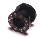 Load image into Gallery viewer, Metall Tunnel Chirurgenstahl Strass Kristall Inlay Unisex Schmuck Plug Glitzerstein schwarz Expander - chic-net.de
