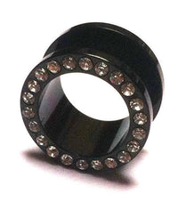 Load image into Gallery viewer, Metall Tunnel Chirurgenstahl Strass Kristall Inlay Unisex Schmuck Plug Glitzerstein schwarz Expander - chic-net.de
