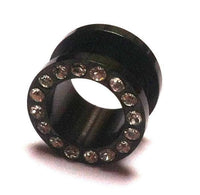 Load image into Gallery viewer, Metall Tunnel Chirurgenstahl Strass Kristall Inlay Unisex Schmuck Plug Glitzerstein schwarz Expander - chic-net.de
