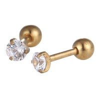 Load image into Gallery viewer, modischer Piercing straight Barbell klein aus Edelstahl goldfarben runder Zirkonia weiß - chic-net.de
