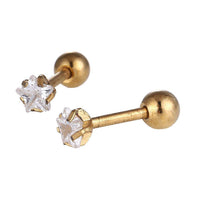 Load image into Gallery viewer, modischer Piercing straight Barbell mini aus Edelstahl goldfarben Sternförmiger Zirkonia weiß - chic-net.de
