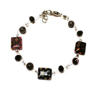 Load image into Gallery viewer, Muranoglas Armband Glasperlen schwarz bunt Blumen Rechteck Glitzer 18-20 cm Karabiner nickelfrei - chic-net.de
