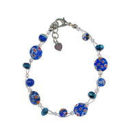 Load image into Gallery viewer, Muranoglas Armband rund blau Perlen Blümchen Kristall ca.18-20cm nickelfrei - chic-net.de
