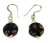 Load image into Gallery viewer, Muranoglas Glas Ohrringe 10 mm Scheibe schwarz Muster Blumen 925er Silber - chic-net.de
