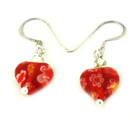 Load image into Gallery viewer, Muranoglas Glas Ohrringe Herz rot bunt Muster Blumen 925er Silber - chic-net.de
