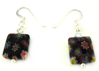 Load image into Gallery viewer, Muranoglas Glas Ohrringe Rechteck lila bunt Muster Blumen 925er Silber - chic-net.de
